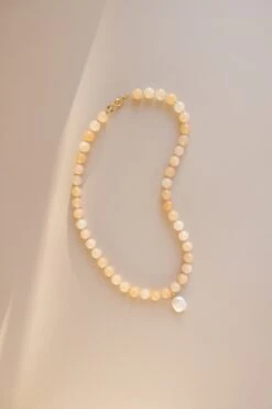 Handcrafted Yellow Calcite and Square Freshwater Pearl Pendant 18 Handcrafted Yellow Calcite and Square Freshwater Pearl Pendant -ROOLEE FASHION SHOP 0R6A0866