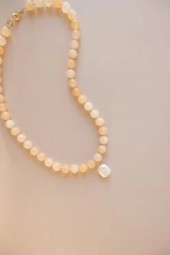 Handcrafted Yellow Calcite and Square Freshwater Pearl Pendant 21 Handcrafted Yellow Calcite and Square Freshwater Pearl Pendant -ROOLEE FASHION SHOP 0R6A0872