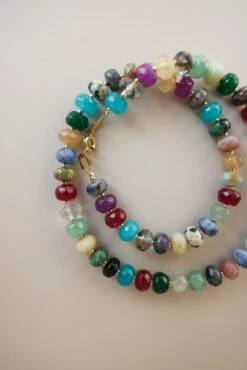 Vibrant Multi-Colored Gemstone Necklace with Gold Filled Accents -ROOLEE FASHION SHOP 0R6A9669