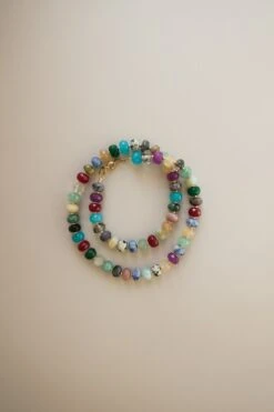 Vibrant Multi-Colored Gemstone Necklace with Gold Filled Accents -ROOLEE FASHION SHOP 0R6A9672