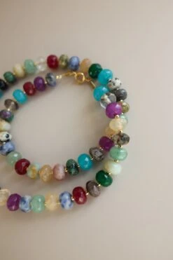 Vibrant Multi-Colored Gemstone Necklace with Gold Filled Accents -ROOLEE FASHION SHOP 0R6A9675