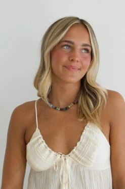 Vibrant Multi-Colored Gemstone Necklace with Gold Filled Accents -ROOLEE FASHION SHOP 0R6A9785