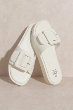 OASIS SOCIETY Daisy Single Buckle Slide - Chic Square Toe Sandal