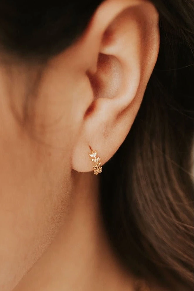 Dainty Leaf Huggie Hoops - Sterling Silver & Gold Vermeil Earrings 3 Dainty Leaf Huggie Hoops - Sterling Silver & Gold Vermeil Earrings