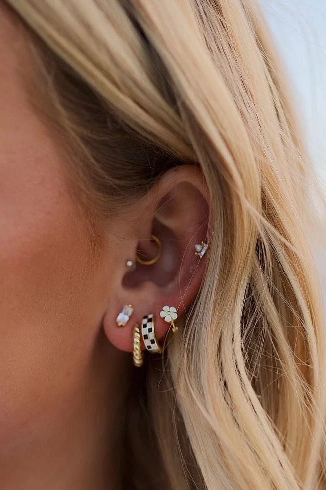 Black & White Checkered Huggie Hoops for Sensitive Ears 5 Black & White Checkered Huggie Hoops for Sensitive Ears - Image 3