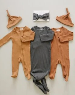 Mebie Baby Charcoal Organic Cotton Ribbed Knot Gown -ROOLEE FASHION SHOP 376A4614 websize 2