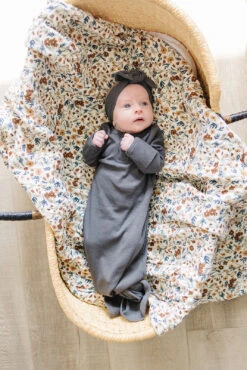 Mebie Baby Charcoal Organic Cotton Ribbed Knot Gown