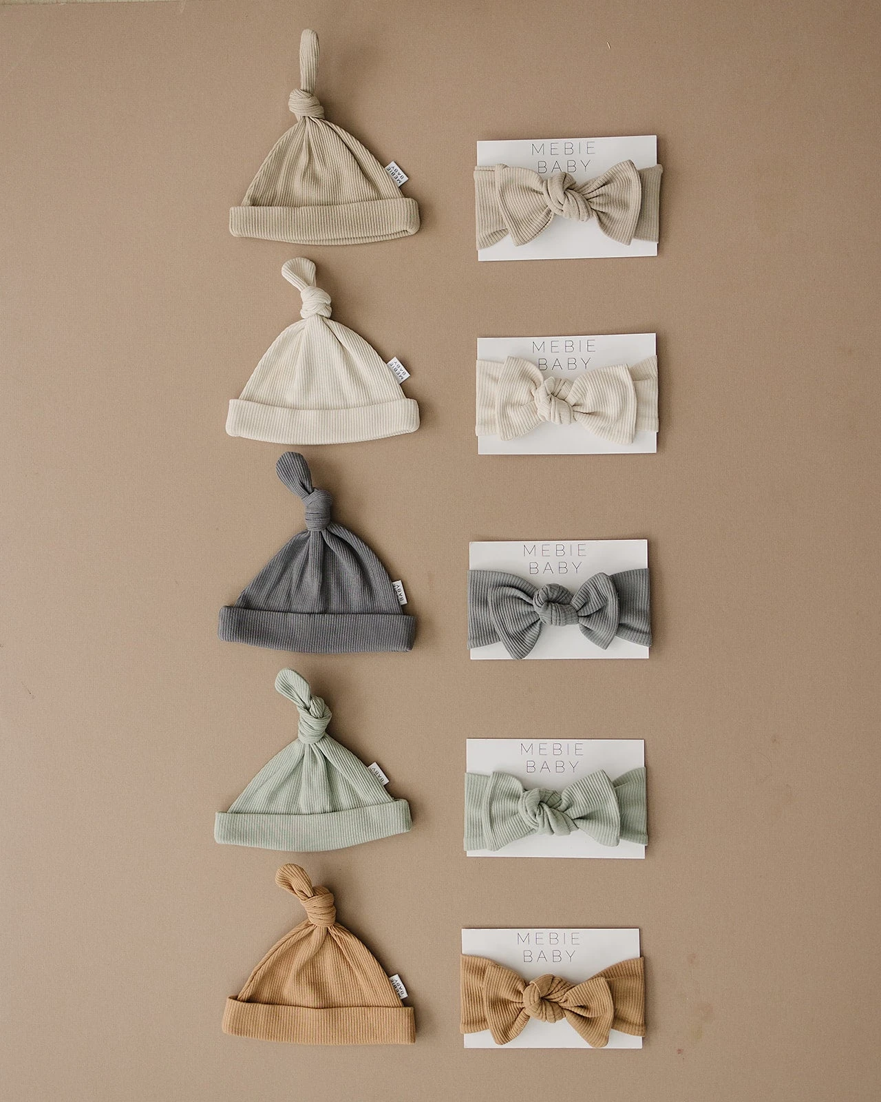 Mebie Baby Oatmeal Organic Ribbed Newborn Knot Hat 6 Mebie Baby Oatmeal Organic Ribbed Newborn Knot Hat - Image 4