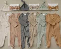 Oatmeal Organic Cotton Ribbed Double Zipper Baby Footie Pajamas -ROOLEE FASHION SHOP 3U6A5654 websize 2