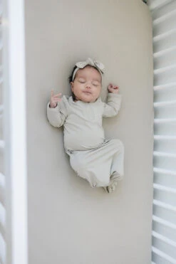 Oatmeal Bamboo Knotted Baby Gown - Ultra-Soft Newborn Sleeper