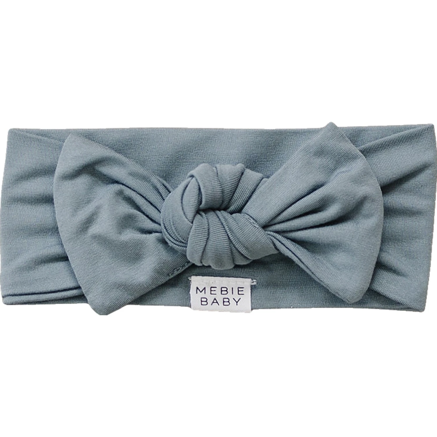 Dusty Blue Bamboo Baby Head Wrap - Adjustable Newborn to Toddler Bow 5 Dusty Blue Bamboo Baby Head Wrap - Adjustable Newborn to Toddler Bow - Image 3