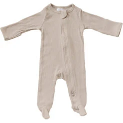 Oatmeal Organic Cotton Ribbed Double Zipper Baby Footie Pajamas -ROOLEE FASHION SHOP 3U6A6244 websize 2