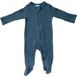 Navy Organic Cotton Ribbed Double Zipper Footed Baby Pajamas -ROOLEE FASHION SHOP 3U6A6248 websize 2 3ec230f0 ede4 42c2 afe5 8760d1cca02c