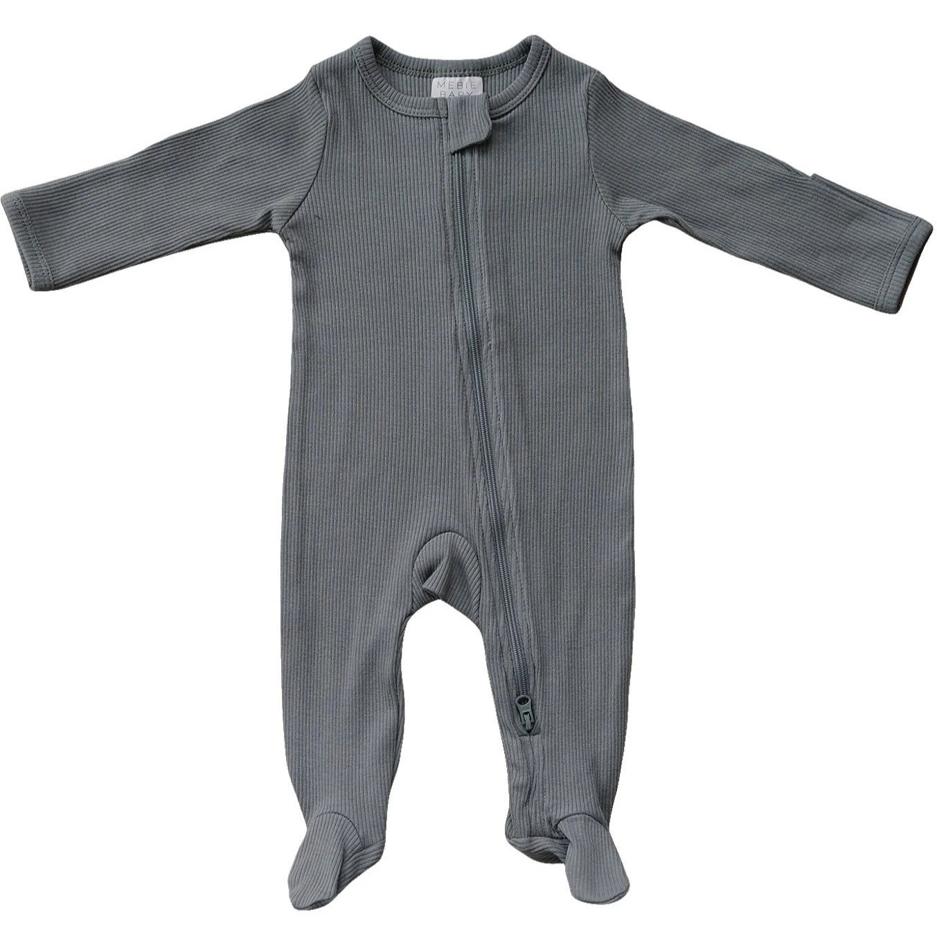 Grey Organic Cotton Ribbed Baby Zipper Pajamas 7 Grey Organic Cotton Ribbed Baby Zipper Pajamas - Image 5