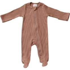 Dusty Rose Organic Cotton Ribbed Baby Zipper Footie Pajamas -ROOLEE FASHION SHOP 3U6A6252 websize 2