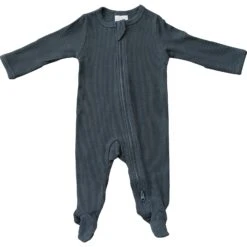 Organic Cotton Ribbed Baby Zipper Pajamas - Charcoal Gray Sleeper -ROOLEE FASHION SHOP 3U6A6257 websize 2