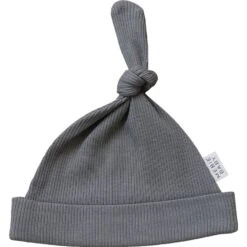 Mebie Baby Grey Organic Ribbed Newborn Knot Hat -ROOLEE FASHION SHOP 3U6A6282 websize 2