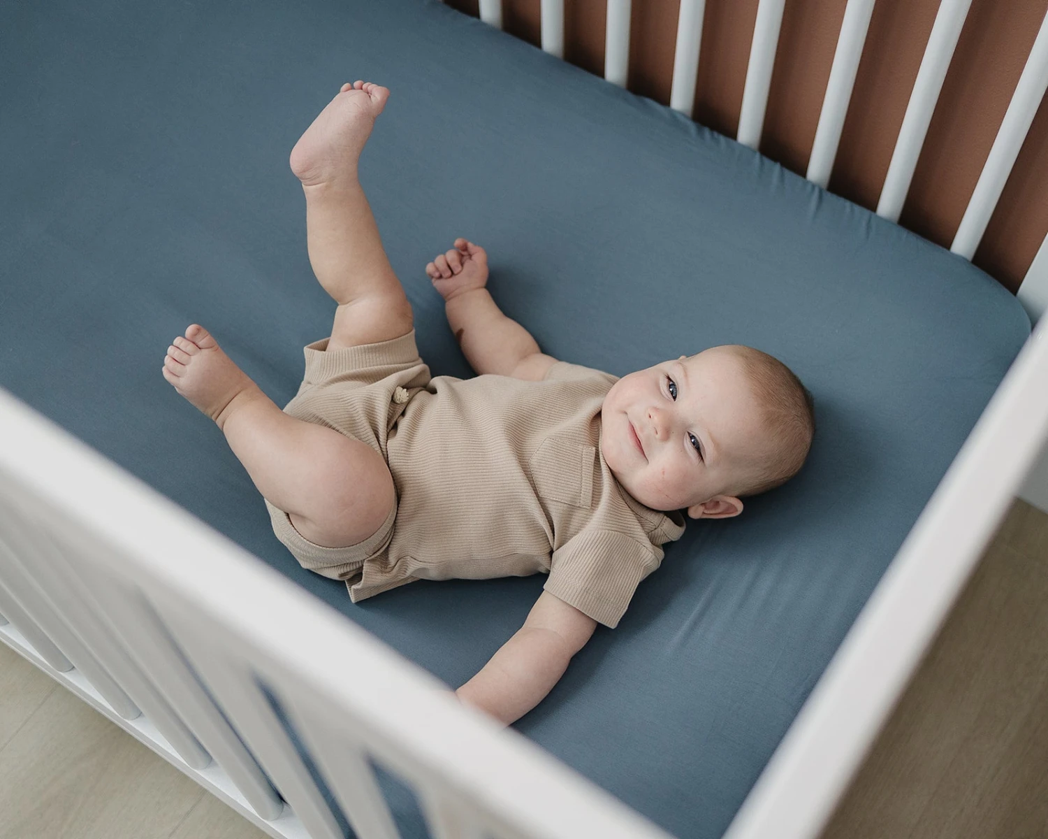 Mebie Baby Dusty Blue Bamboo Stretch Crib Sheet 7 Mebie Baby Dusty Blue Bamboo Stretch Crib Sheet - Image 5