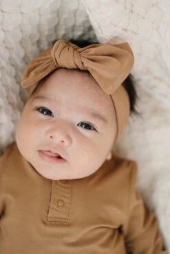 Mustard Bamboo Baby Head Wrap - Soft Adjustable Top Knot Headband