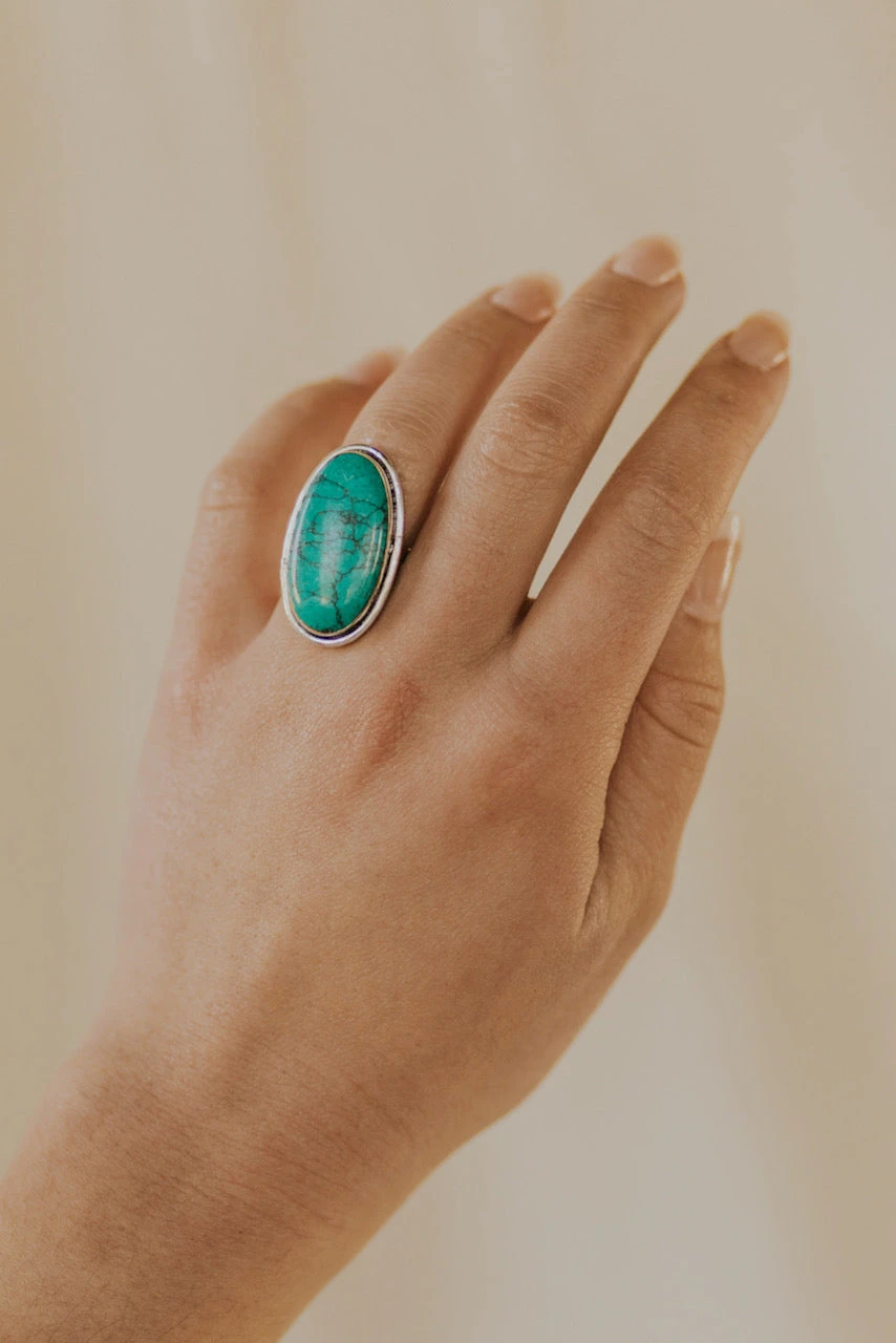 Mediterranean Turquoise Oval Ring with Adjustable Silver Band 4 Mediterranean Turquoise Oval Ring with Adjustable Silver Band - Image 2