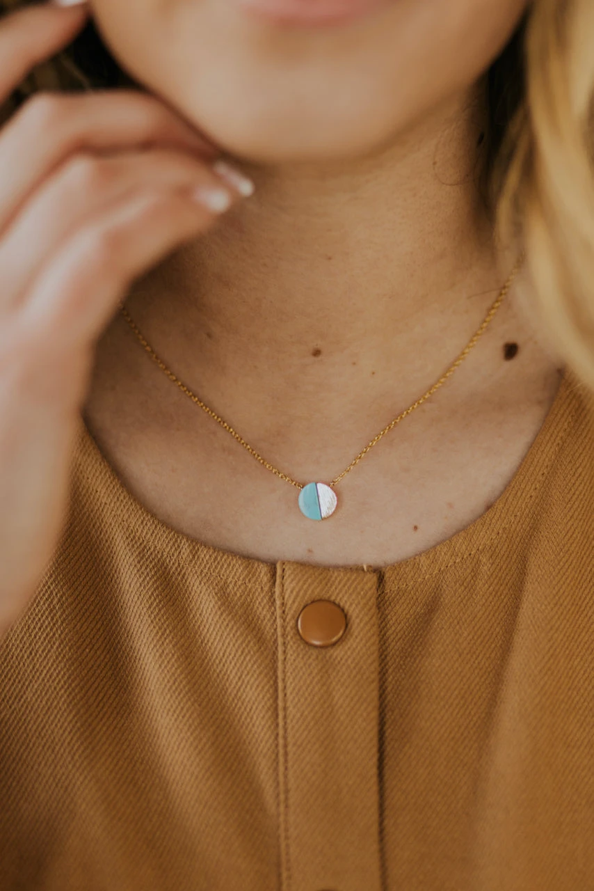 Turquoise Heart Necklace - 18K Gold Dipped Two-Tone Pendant Jewelry 4 Turquoise Heart Necklace - 18K Gold Dipped Two-Tone Pendant Jewelry - Image 2