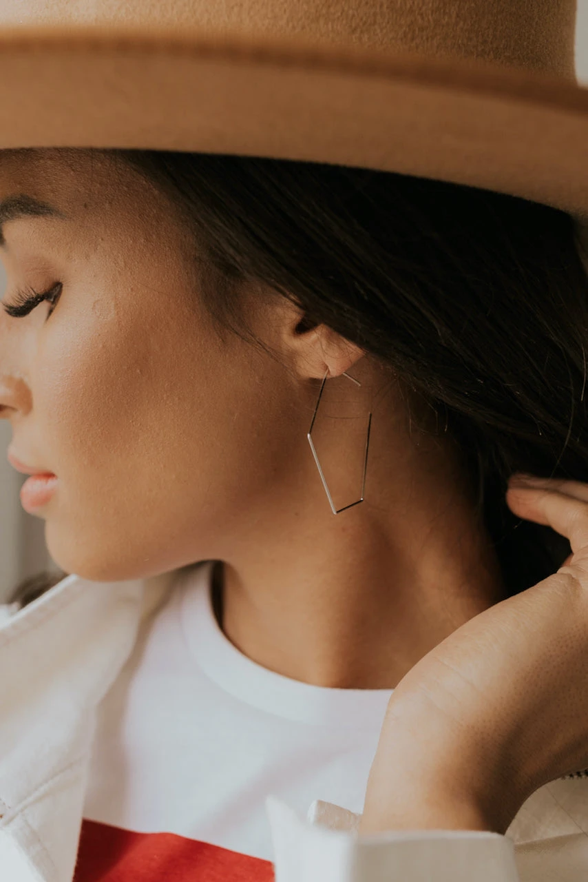 Hexagon Geometric Earrings - Doing Fine Minimalist Jewelry 3 Hexagon Geometric Earrings - Doing Fine Minimalist Jewelry