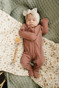 Dusty Rose Organic Cotton Ribbed Baby Zipper Footie Pajamas -ROOLEE FASHION SHOP 535A1619 websize
