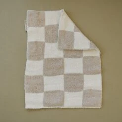 Ultra-Soft Taupe Checkered Plush Blanket for Nursery and Home -ROOLEE FASHION SHOP 535A3569 websize