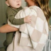 Ultra-Soft Taupe Checkered Plush Blanket for Nursery and Home