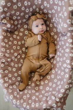 Mebie Baby Mustard Bamboo Zipper One-Piece Pajamas -ROOLEE FASHION SHOP 535A4035 websize