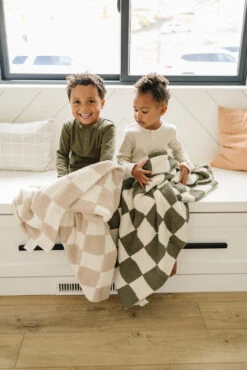 Ultra-Soft Taupe Checkered Plush Blanket for Nursery and Home -ROOLEE FASHION SHOP 535A4242 websize
