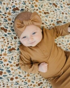 Mustard Bamboo Baby Head Wrap - Soft Adjustable Top Knot Headband -ROOLEE FASHION SHOP 535A6278 websize