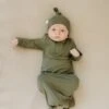 Olive Bamboo Knot Gown - Ultra-Soft Newborn Sleeper (0-3 Months) -ROOLEE FASHION SHOP 535A6400 websize