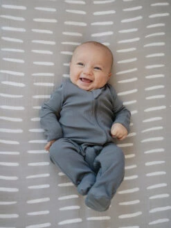 Organic Cotton Ribbed Baby Zipper Pajamas - Charcoal Gray Sleeper