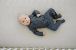 Organic Cotton Ribbed Baby Zipper Pajamas - Charcoal Gray Sleeper -ROOLEE FASHION SHOP 535A8107 websize