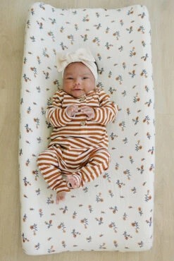 Cream Floral Muslin Changing Pad Cover - Premium 100% Cotton Nursery Essential