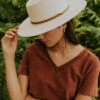Wren Off White Flat Brim Telescope Hat with Genuine Leather Chin Strap -ROOLEE FASHION SHOP 5G0A2241
