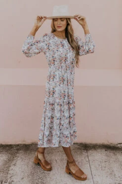Floral Tiered Maxi Dress with Smocked Cuffs and Pearl Buttons 15 Floral Tiered Maxi Dress with Smocked Cuffs and Pearl Buttons -ROOLEE FASHION SHOP 5G0A5472