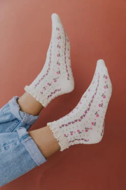 Free People Rosebud Waffle Knit Ankle Socks with Floral Embroidery 22 Free People Rosebud Waffle Knit Ankle Socks with Floral Embroidery -ROOLEE FASHION SHOP 5G0A8650