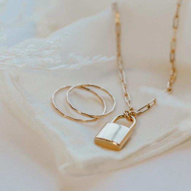 Gold Filled Lock Necklace with 16-Inch Paperclip Chain 3 Gold Filled Lock Necklace with 16-Inch Paperclip Chain