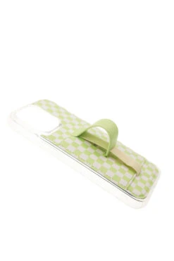 Lime Light Checkered Wallet Phone Case with Integrated Finger Loop and Kickstand -ROOLEE FASHION SHOP 5S3A2222