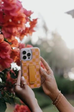 Orange & Pink Checkerboard Wallet Phone Case with Finger Strap 21 Orange & Pink Checkerboard Wallet Phone Case with Finger Strap -ROOLEE FASHION SHOP 5S3A2723