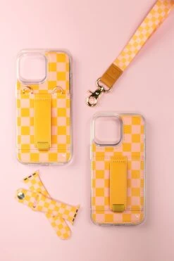 Orange & Pink Checkerboard Wallet Phone Case with Finger Strap 22 Orange & Pink Checkerboard Wallet Phone Case with Finger Strap -ROOLEE FASHION SHOP 5S3A9919