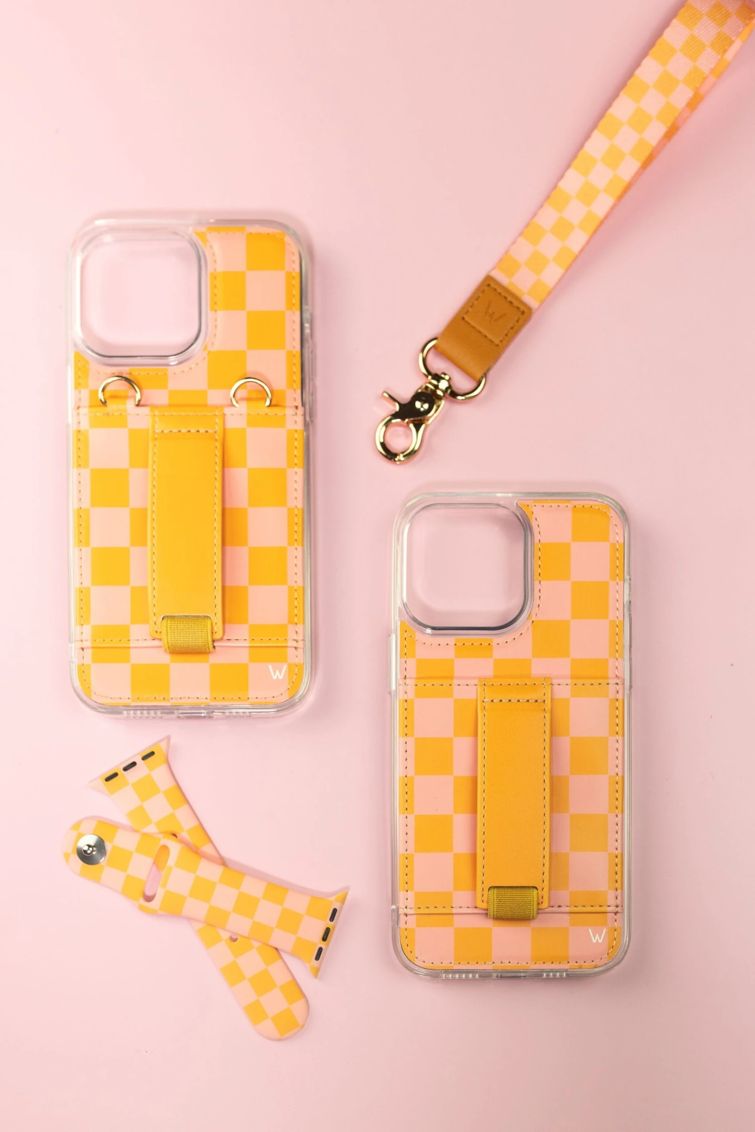 Orange & Pink Checkerboard Wallet Phone Case with Finger Strap 11 Orange & Pink Checkerboard Wallet Phone Case with Finger Strap - Image 9