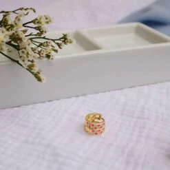 Pink & White Checkered Gold Filled Huggie Hoop Earrings -ROOLEE FASHION SHOP 63B7853A BE80 4ECE 92F0 C22428DE217D