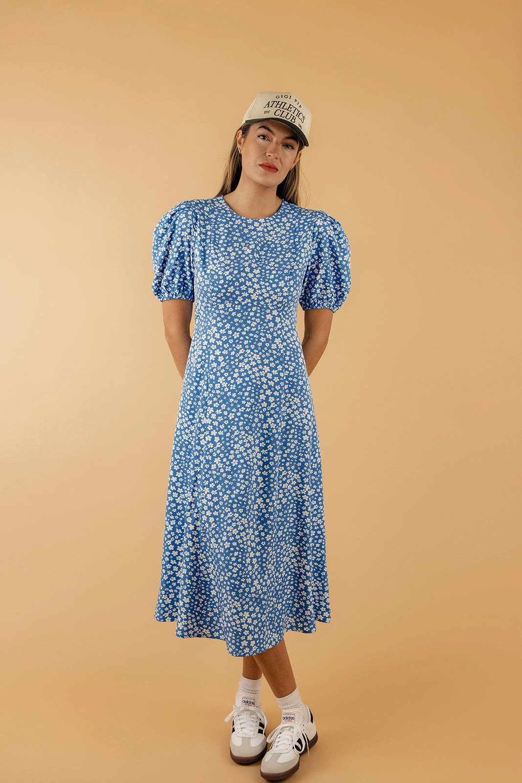 Blue Floral Puff Sleeve Dress with Elegant Princess Seams 8 Blue Floral Puff Sleeve Dress with Elegant Princess Seams - Image 6