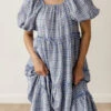 Gingham Tiered Maxi Dress with Puff Sleeves - Audie