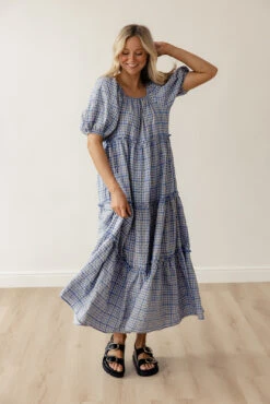 Gingham Tiered Maxi Dress with Puff Sleeves - Audie -ROOLEE FASHION SHOP 7W4A0334 e6d4b520 d5c0 4ba5 93be 008268de83da