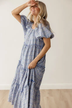 Gingham Tiered Maxi Dress with Puff Sleeves - Audie -ROOLEE FASHION SHOP 7W4A0345