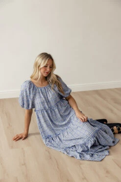 Gingham Tiered Maxi Dress with Puff Sleeves - Audie -ROOLEE FASHION SHOP 7W4A0366